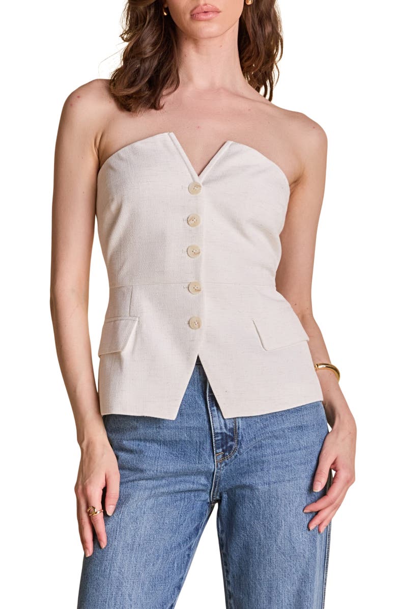 Endless Rose Button Front Strapless Top, Main, color, Ivory