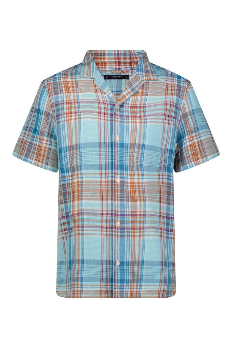 Plaid Notch Collar Button-Up Shirt, Main, color, BLUE MULTI PLAID