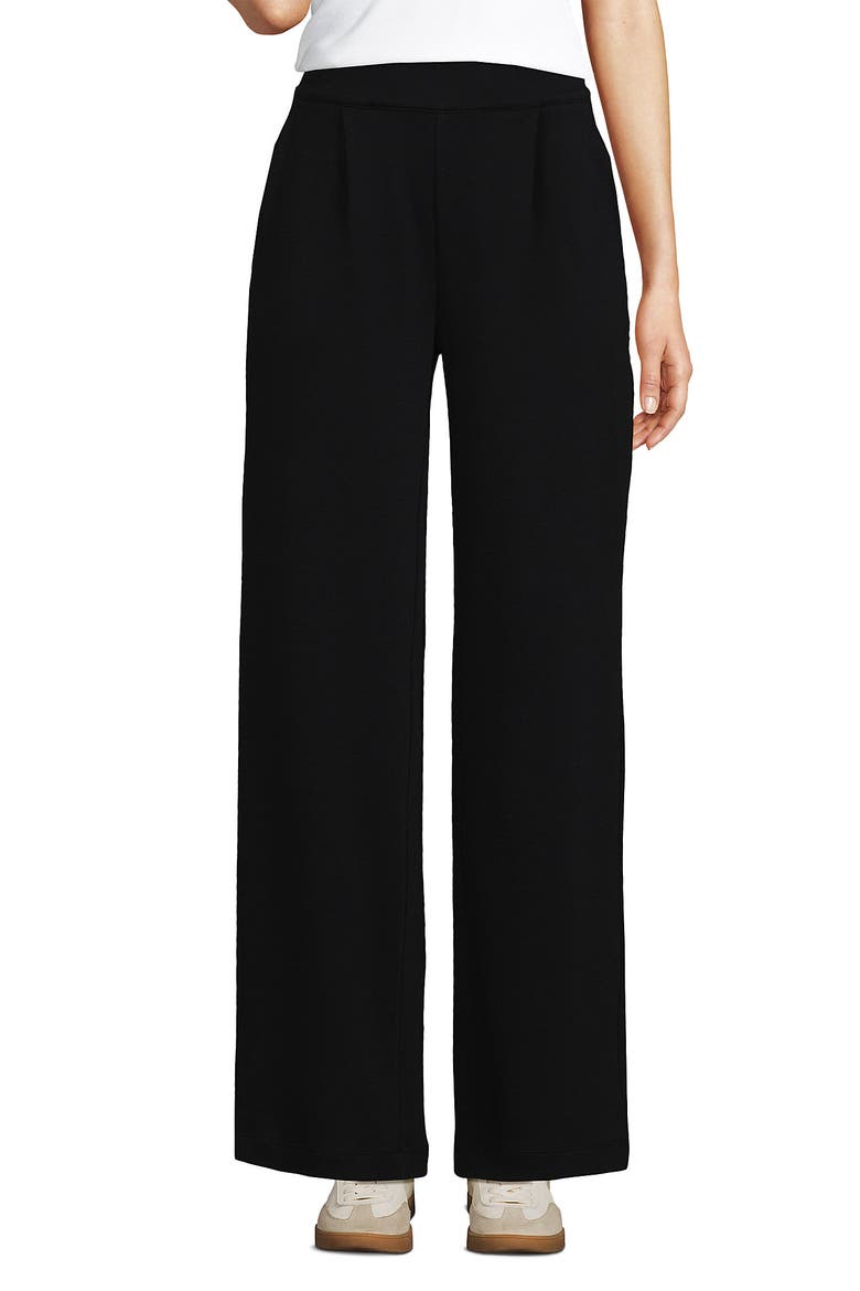 Knit High Rise Pleated Wide Leg Pants, Main, color, Black