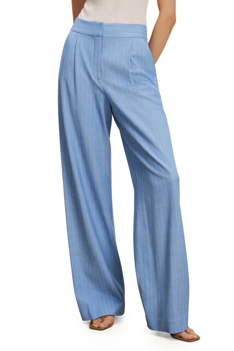 Heyser Pinstripe Pleated Wide Leg Pants, Main, color, BLUE JAY DOVE