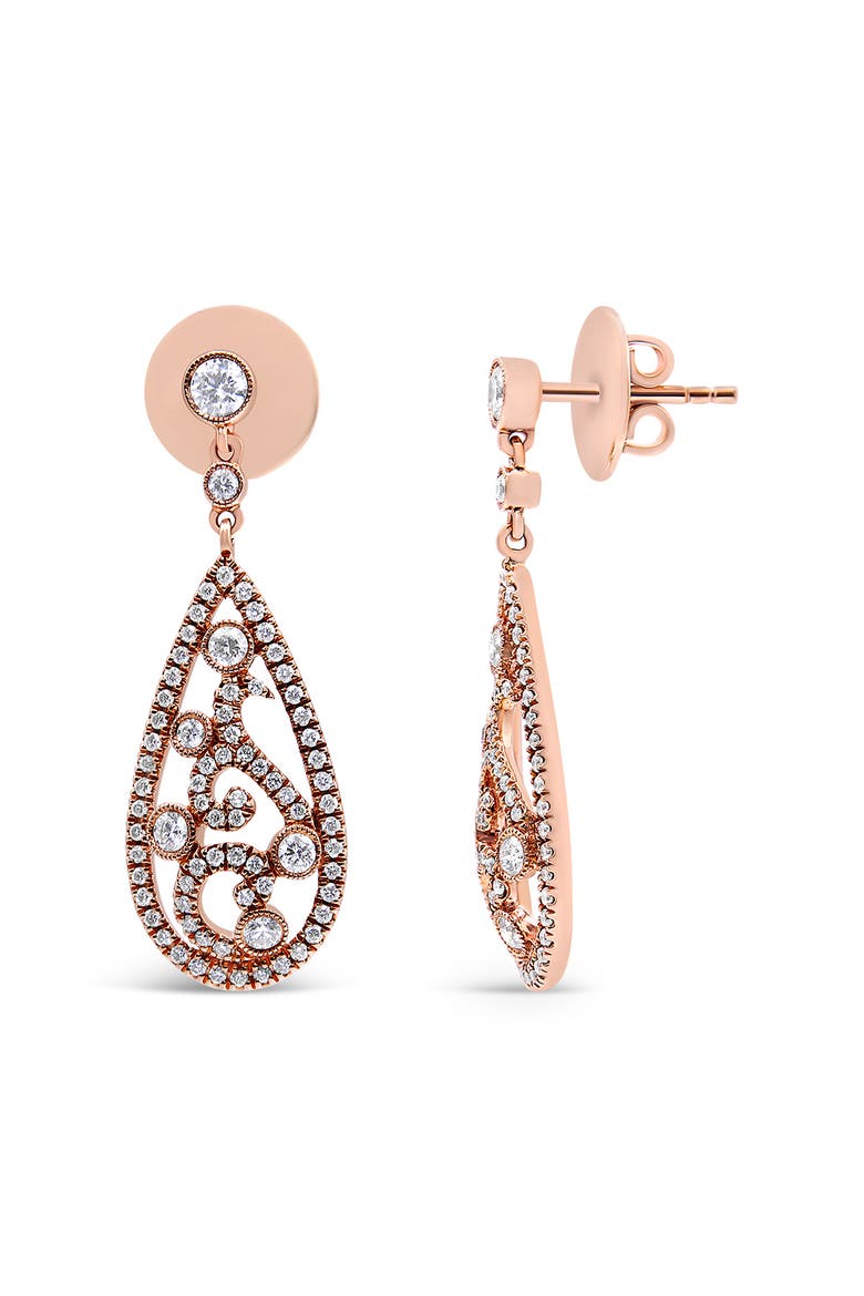 18K Rose Gold 1 1/4 Cttw Diamond Teardrop Shaped Drop Earring, Alternate, color, Pink