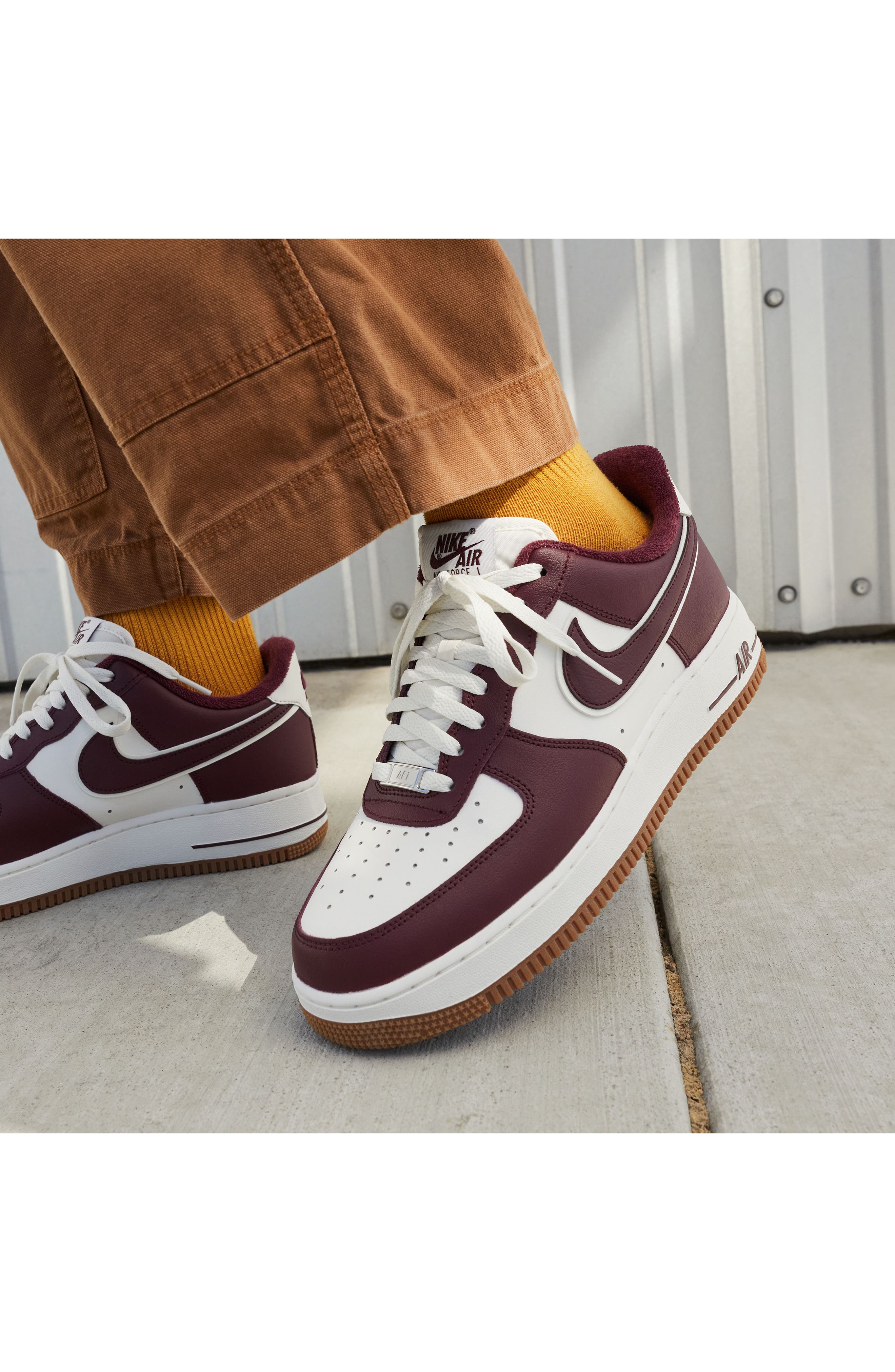 Air Force 1 '07 LV8 Sneaker, Alternate, color, SAIL/ NIGHT MAROON/ BROWN