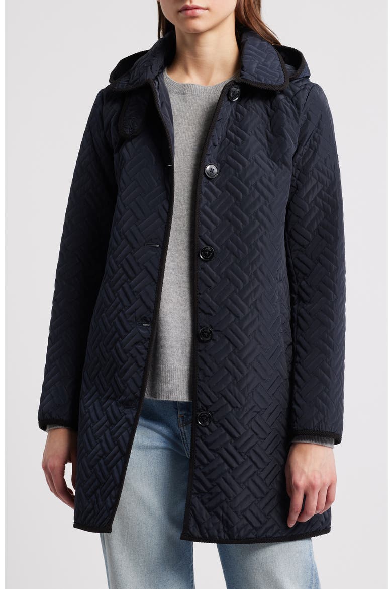 Hooded Basketweave Quilted Coat, Alternate, color, DARK NAVY