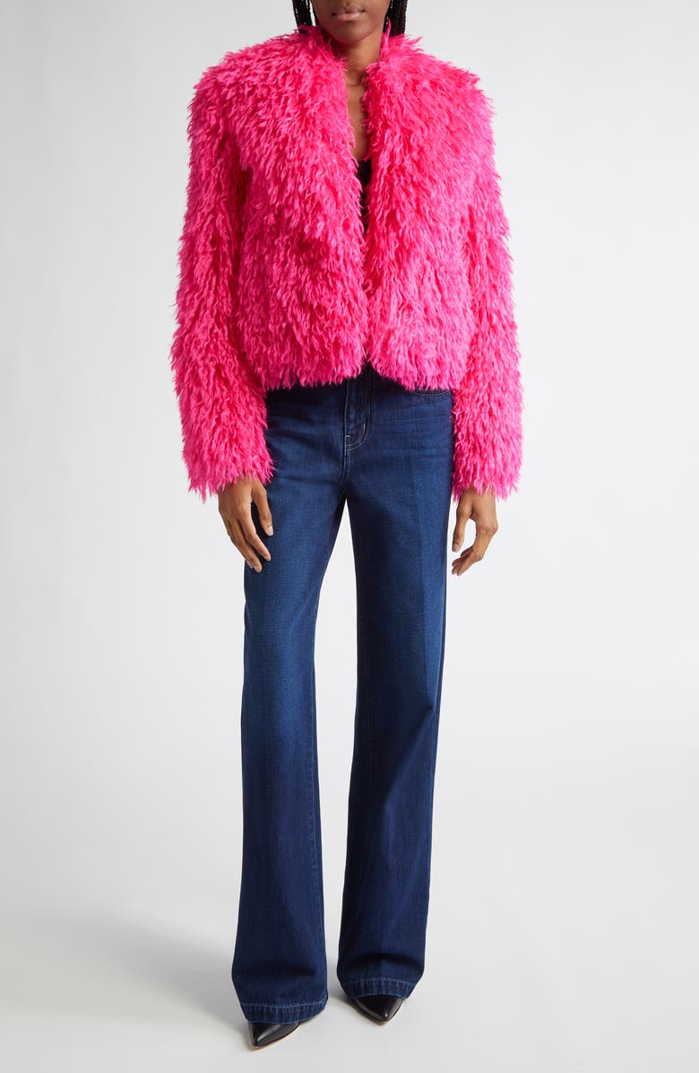 L'AGENCE Davy Crop Faux Fur Jacket, Alternate, color, Hot Pink