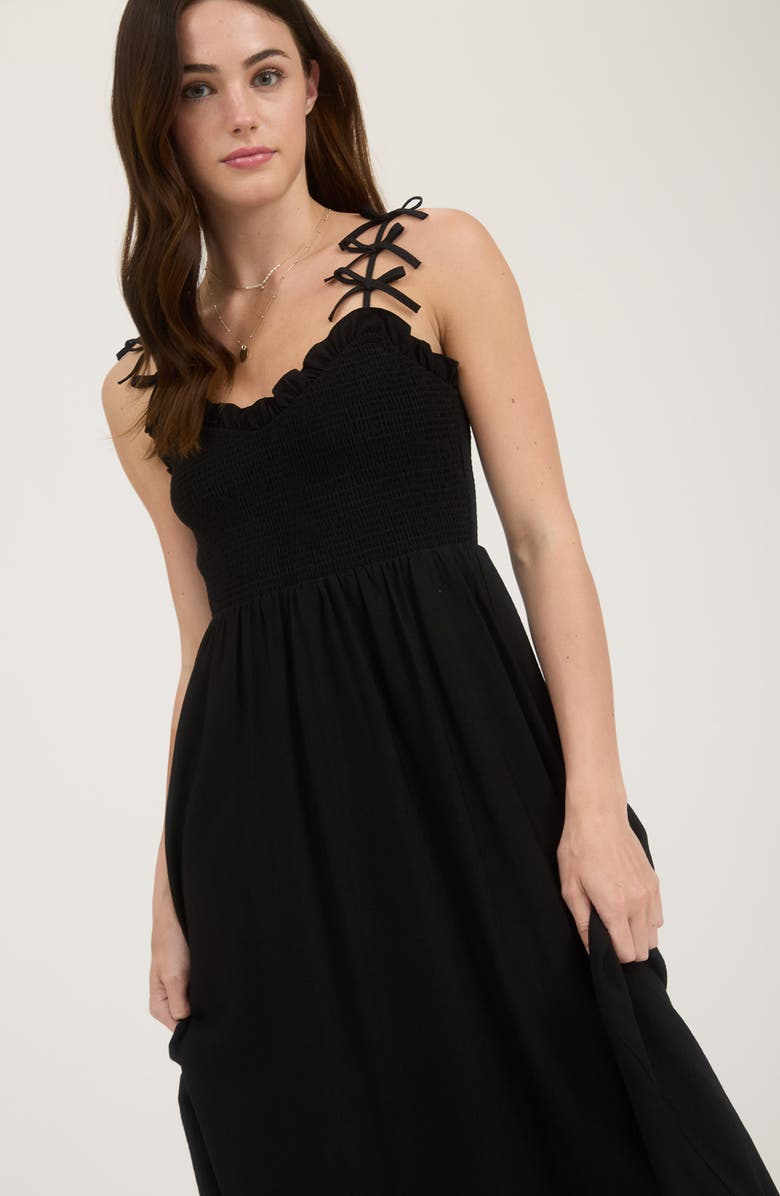 Blu Pepper Bow Strap Smocked Fit & Flare Midi Dress, Alternate, color, 