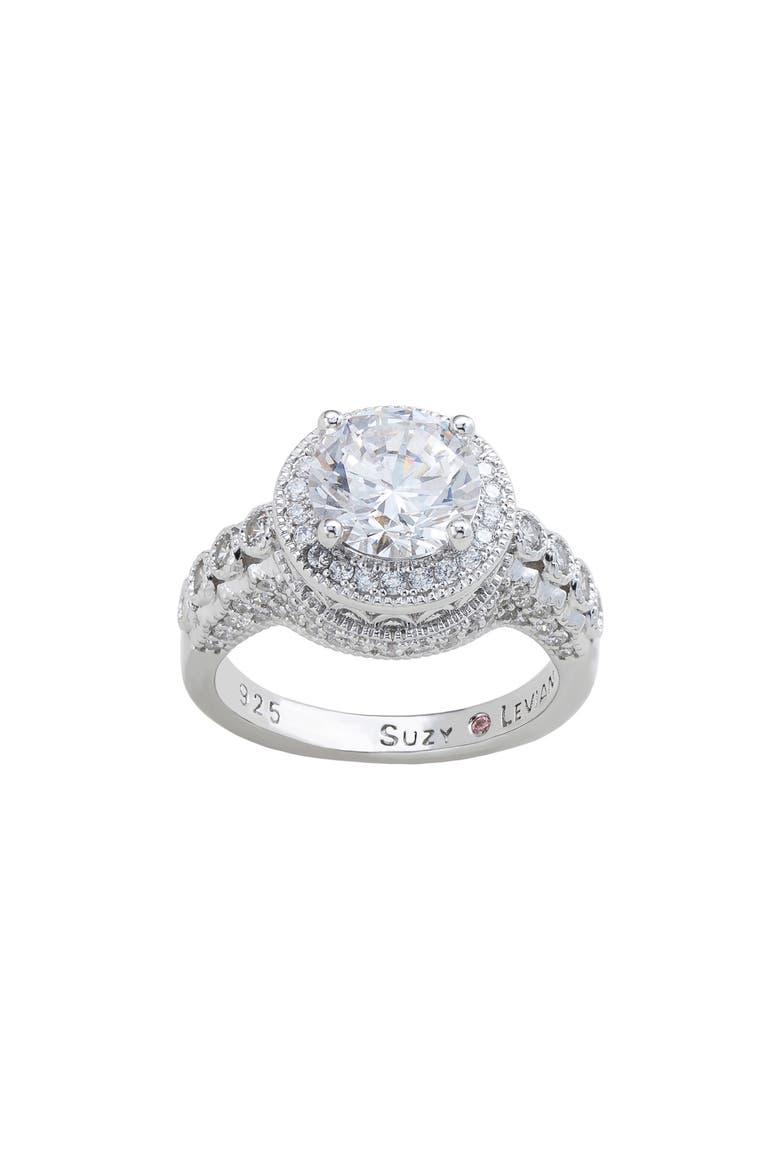 Cubic Zirconia Pavé Engagement Ring, Alternate, color, WHITE