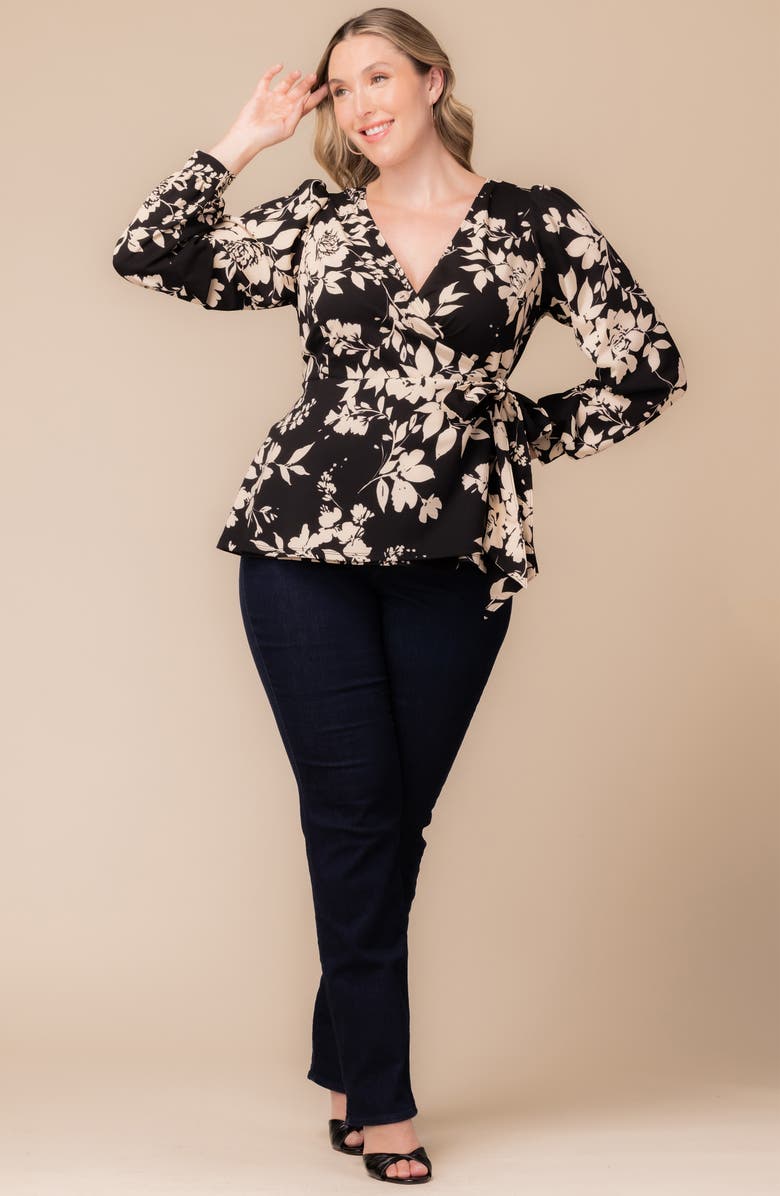 Kiyonna Natasha Print Wrap Top, Alternate, color, Vintage Ivory Florals