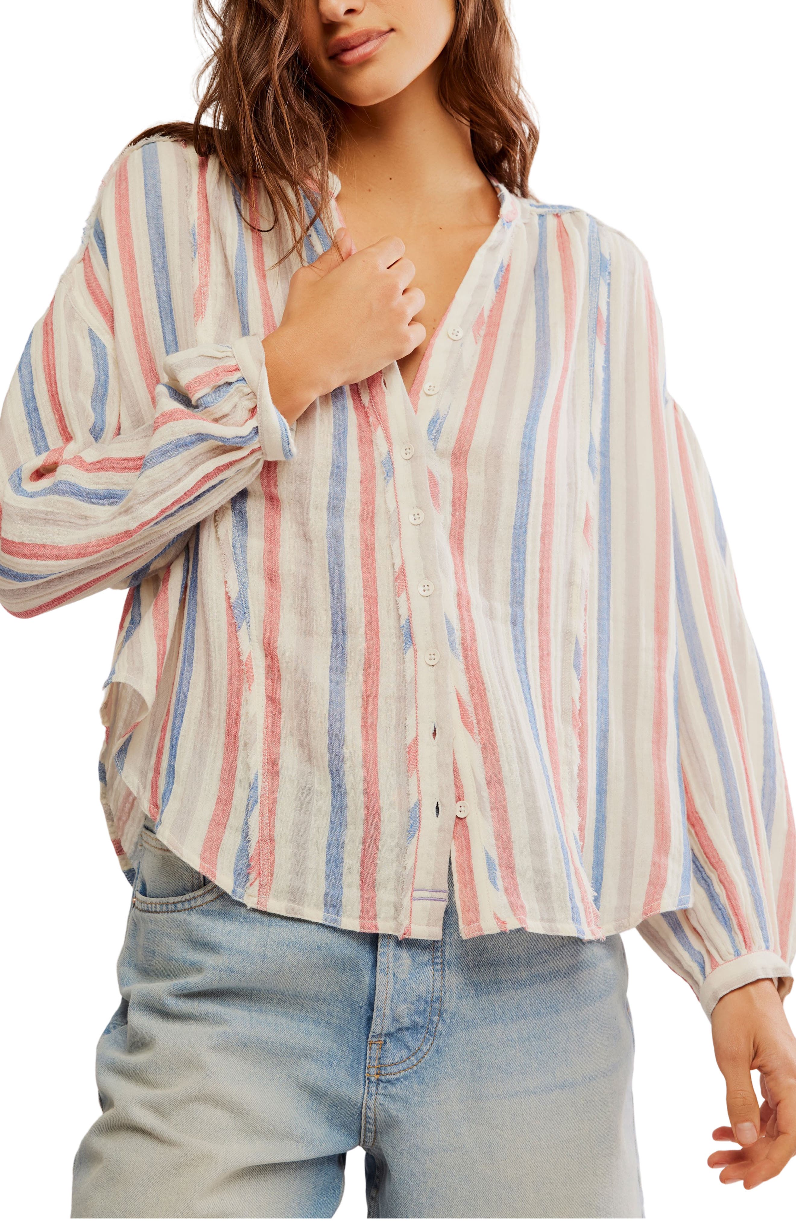 Free People Valley Stripe Double Cloth Button-Up Shirt