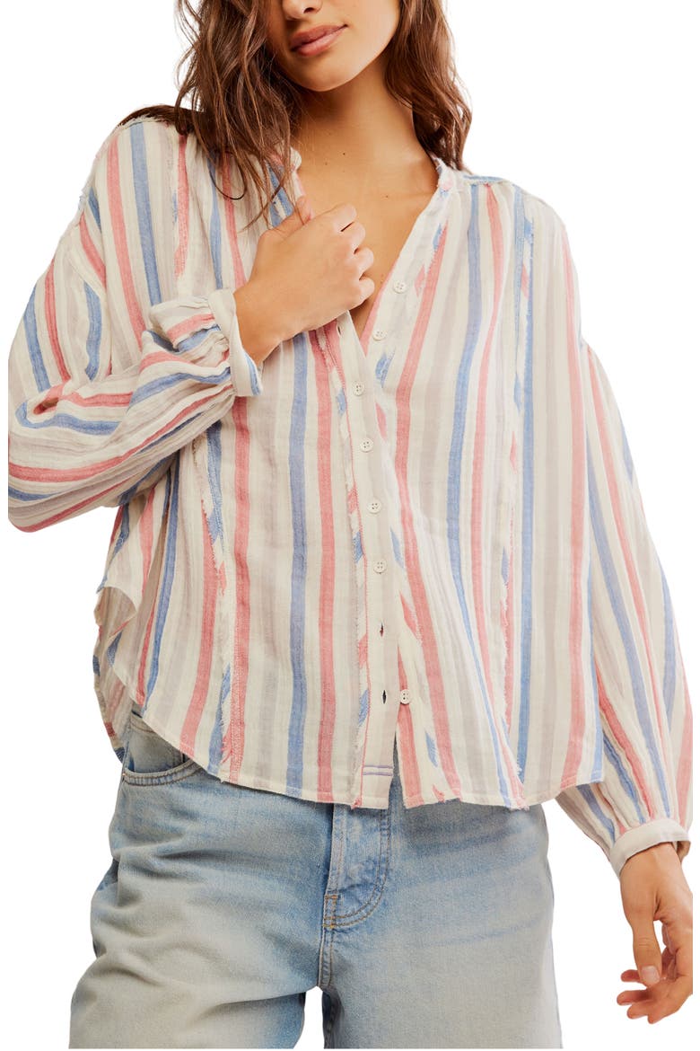 Valley Stripe Double Cloth Button-Up Shirt, Main, color, IVORY COMBO