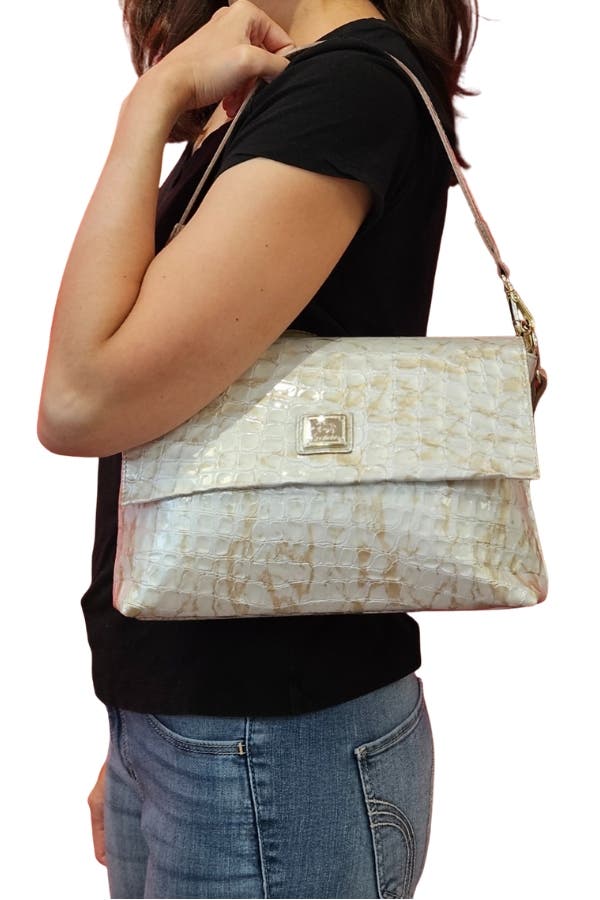 Gallop 509Patent Leather Clutch Shoulder Bag, Alternate, color, Beige / White
