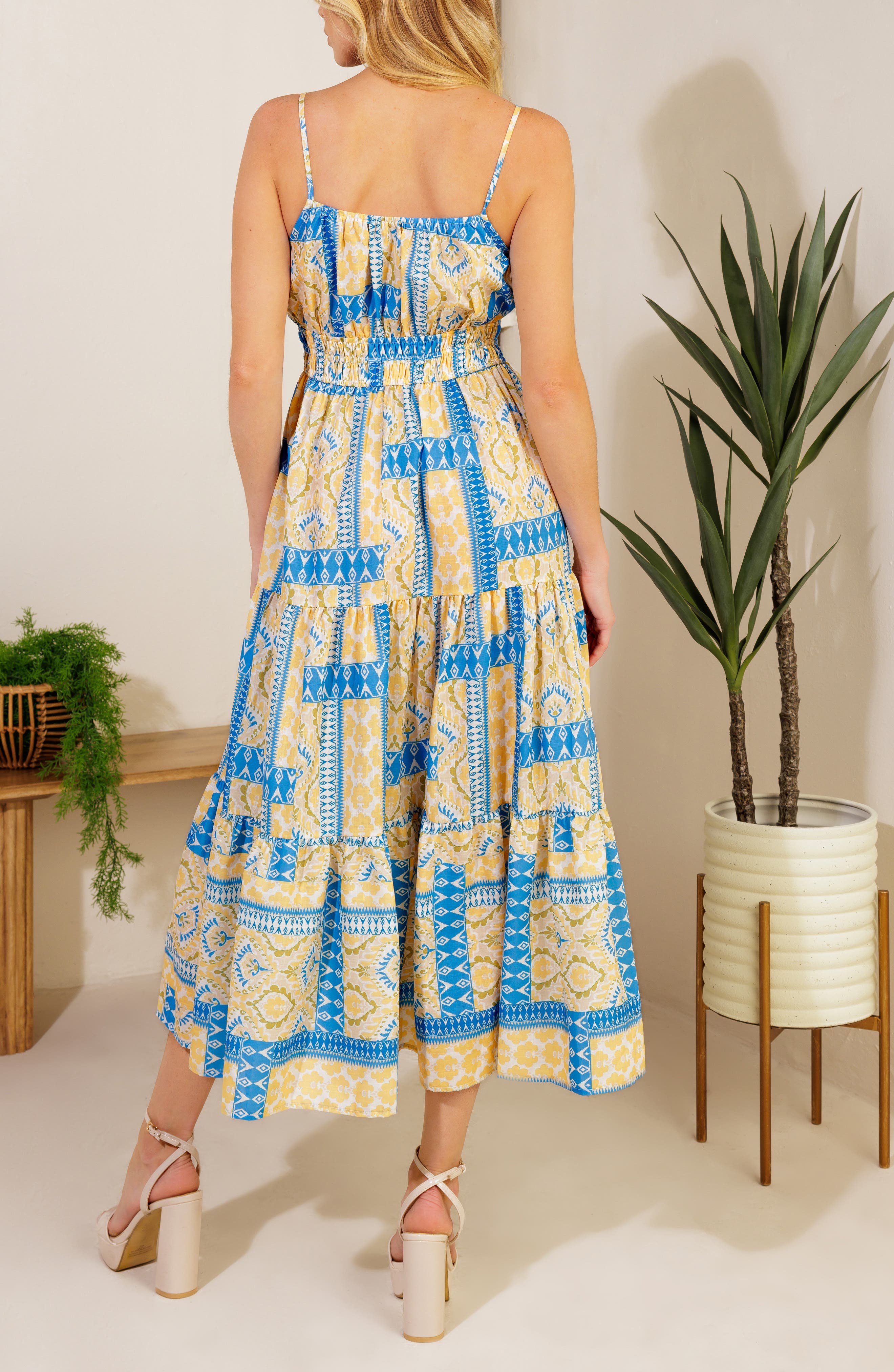 Patchwork Print Tiered Midi Dress - image 2