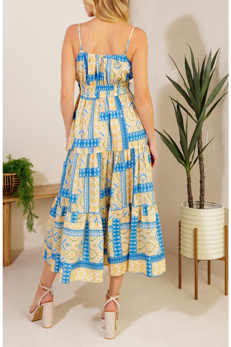 Patchwork Print Tiered Midi Dress, Alternate, color, BLUE/ IVORY