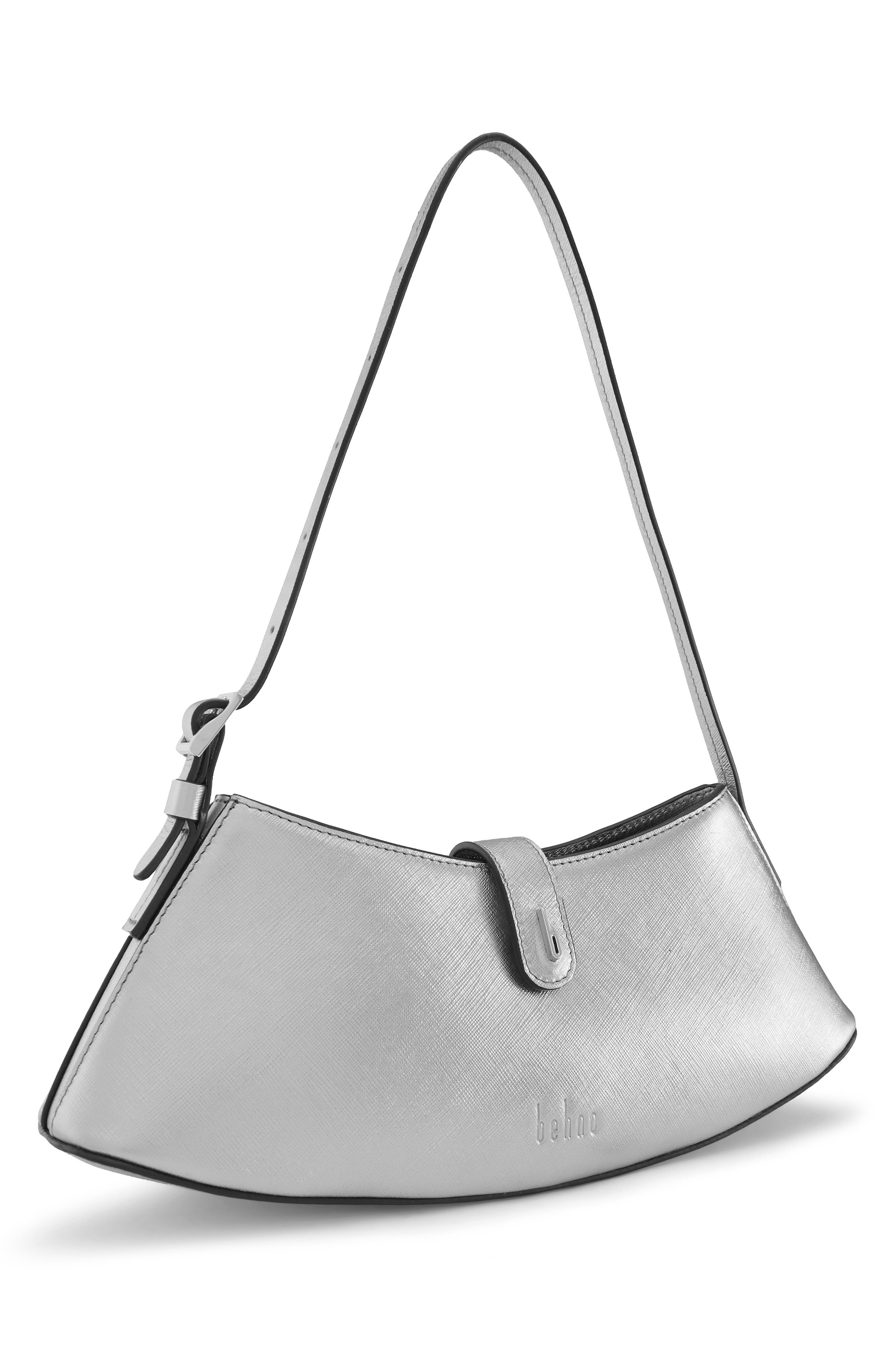 behno Mini Ruth Metallic Leather Shoulder Bag, Alternate, color, Silver