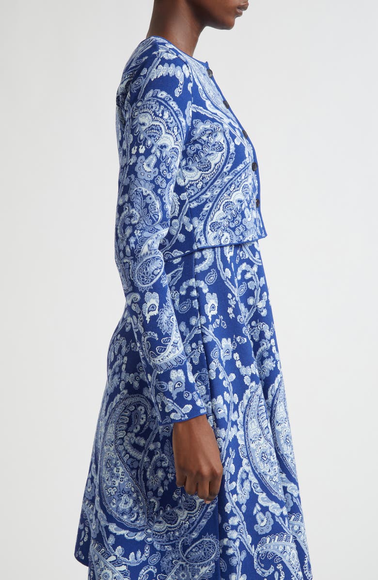 Etro Paisley Jacquard Crop Cardigan, Alternate, color, Multicolor On Blue Base