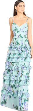 LARA New York Ruffle Skirt Printed Gown with Spaghetti Straps