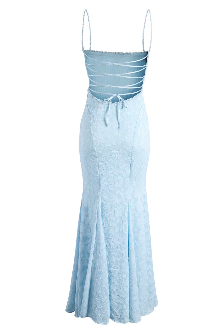 Joan-B Back Lacing Floral Jacquard Dress, Alternate, color, SKYRIDE