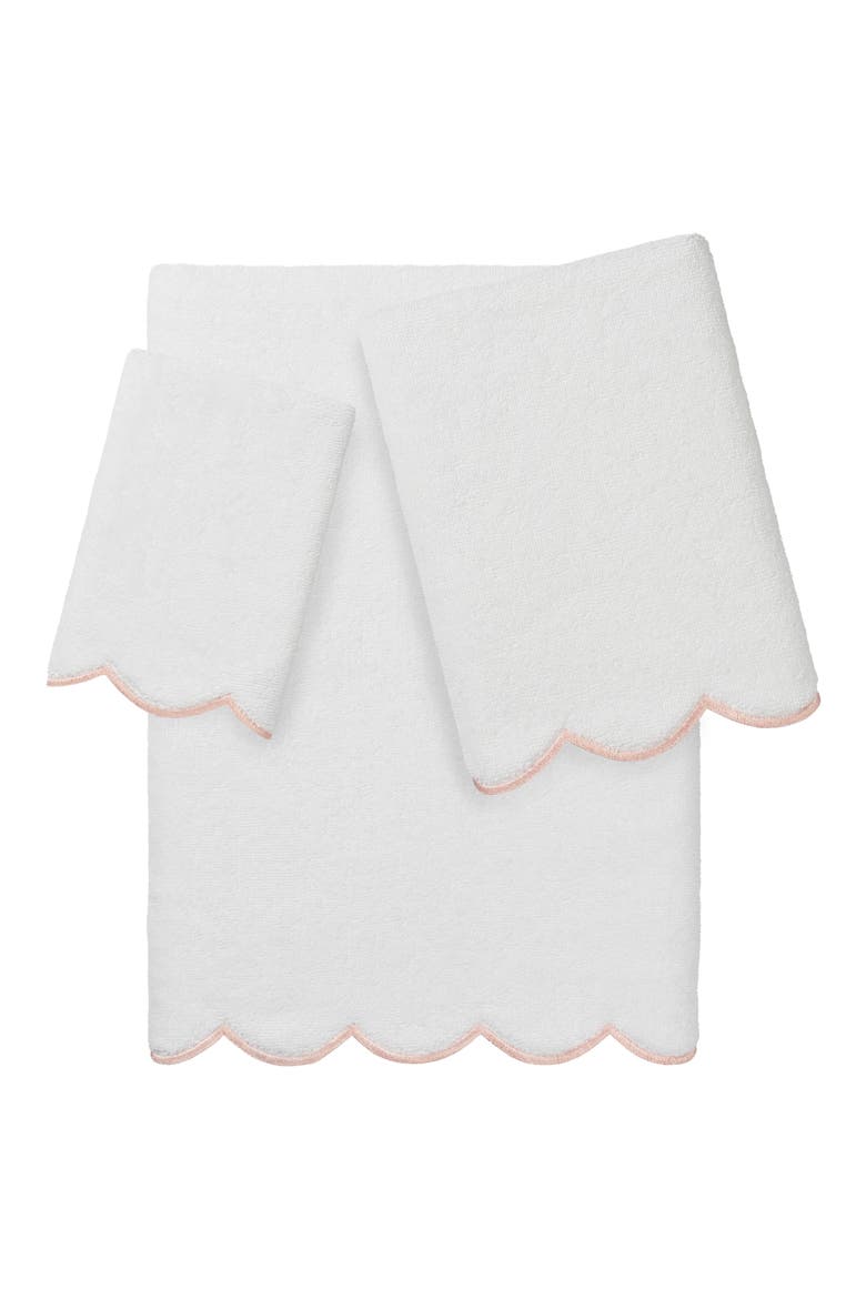 Adornia Scallop 3-Piece Towel Set, Main, color, WHITE/ PINK