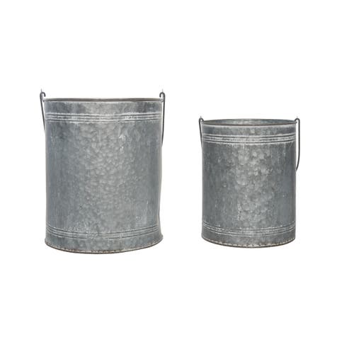 Transpac Silver Christmas Let It Snow Bucket Lanterns Set Of 2 Metal In Silver