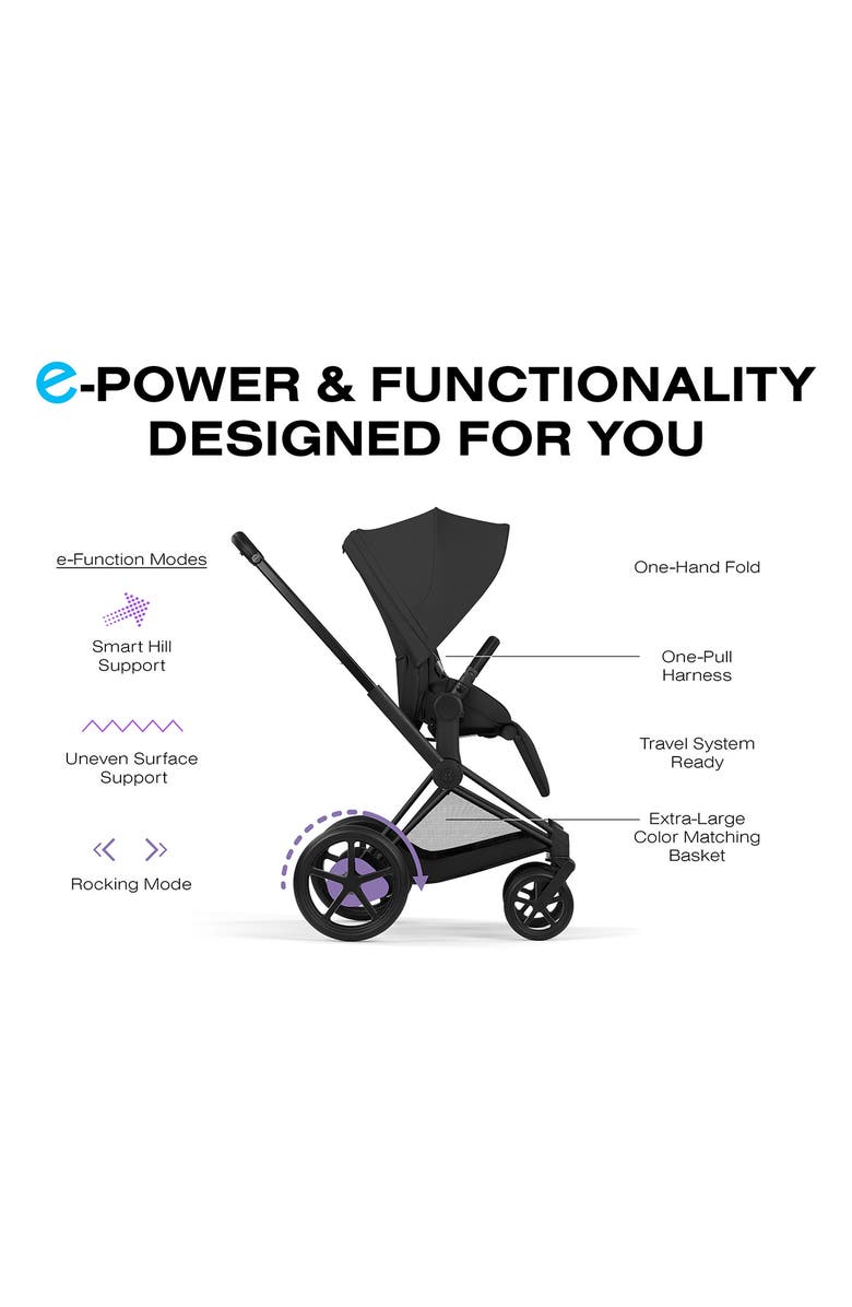 CYBEX e-Priam Electronic Smart Stroller – Platinum Collection, Alternate, color, Matte Black/ Sepia Black