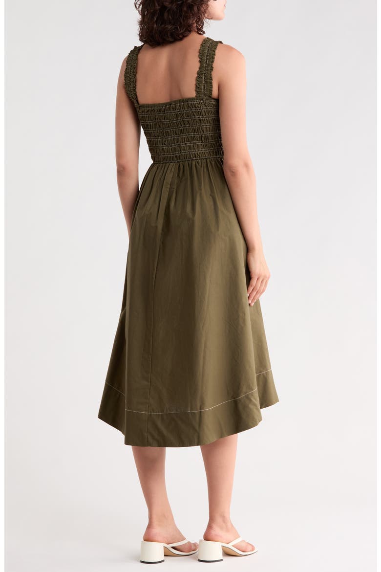Smocked Cotton Poplin Fit & Flare Dress, Alternate, color, LIGHT OLIVE
