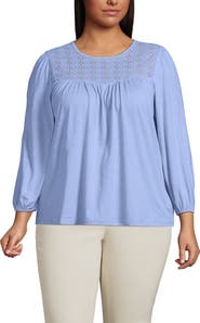 Lands' End 3/4 Sleeve Eyelet Mix Flowy Top