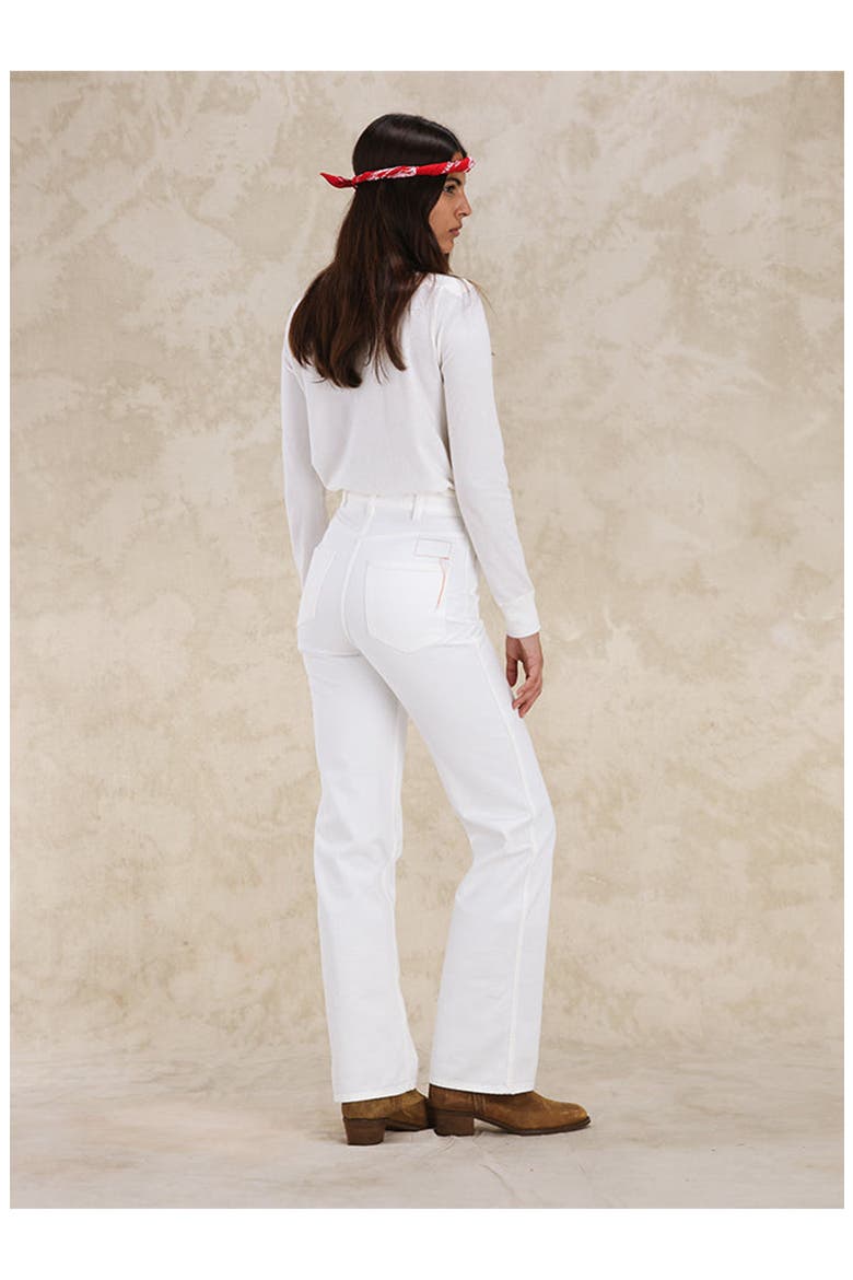 Janej Bootcut Bull Cotton White Trousers, Alternate, color, WHITE