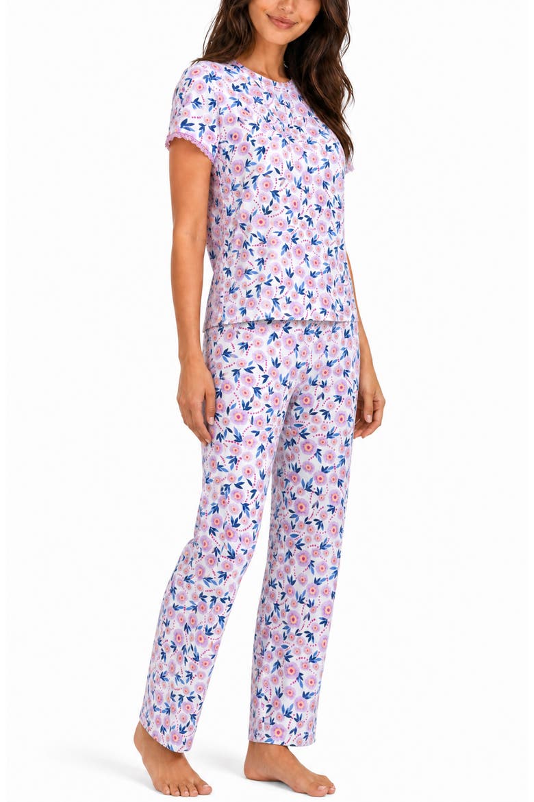 Lace Trim Floral Pajama Top, Alternate, color, POPPY LUPINE