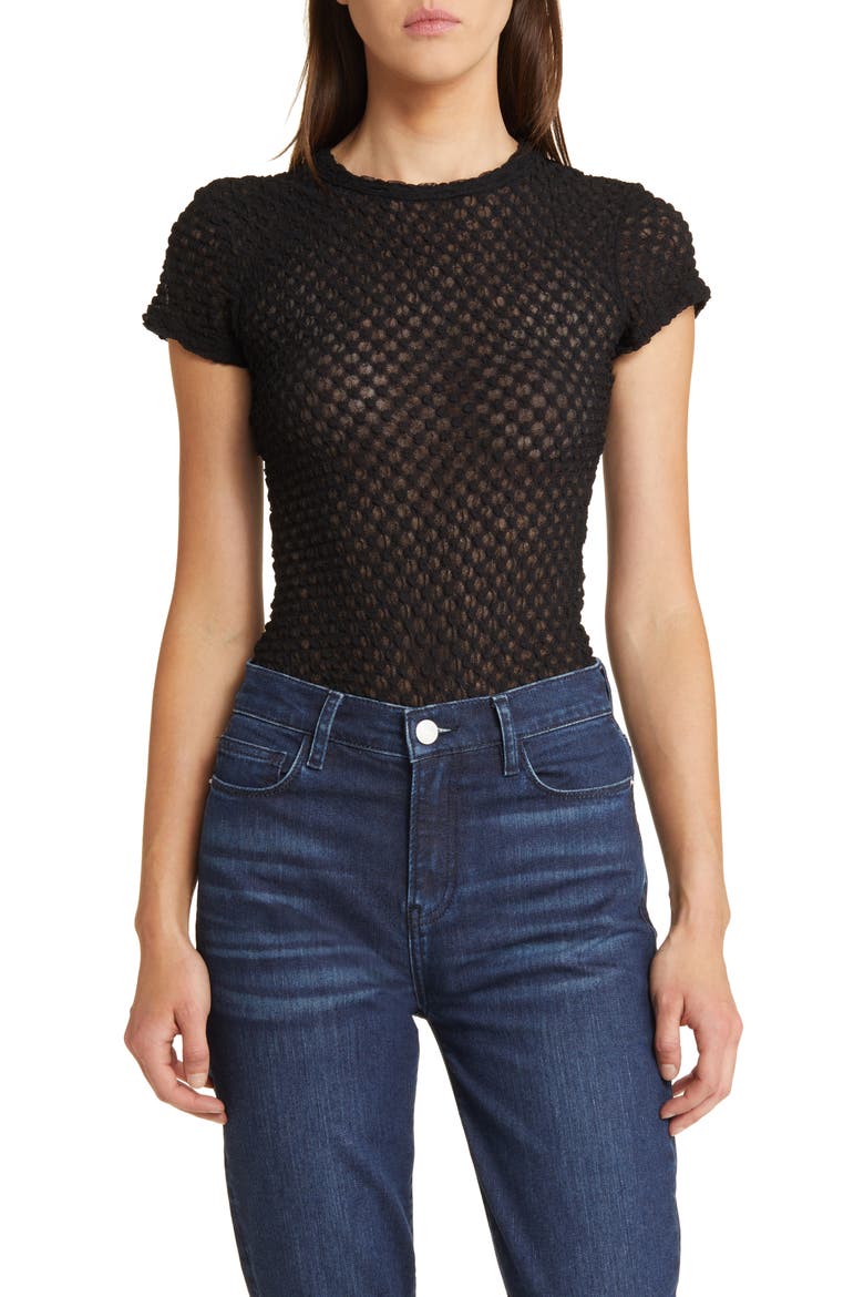 Textured Semisheer Mesh T-Shirt, Main, color, NOIR