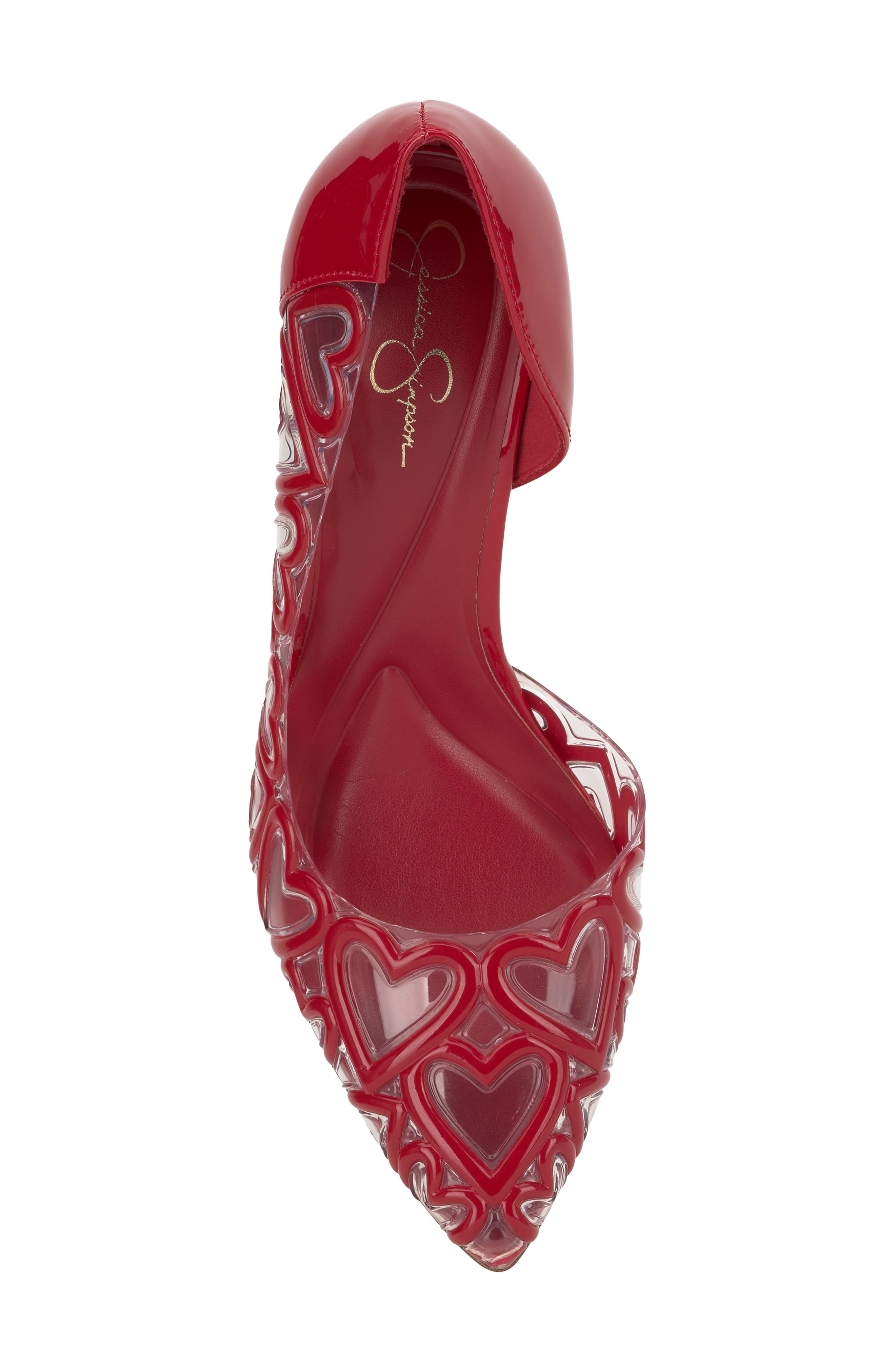 Jessica Simpson Palvin Half d'Orsay Pointed Toe Pump, Alternate, color, Red Muse/ Clear