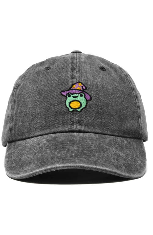 Dalix Sorcerer Frog Embroidered Dad Hat In Washed Black