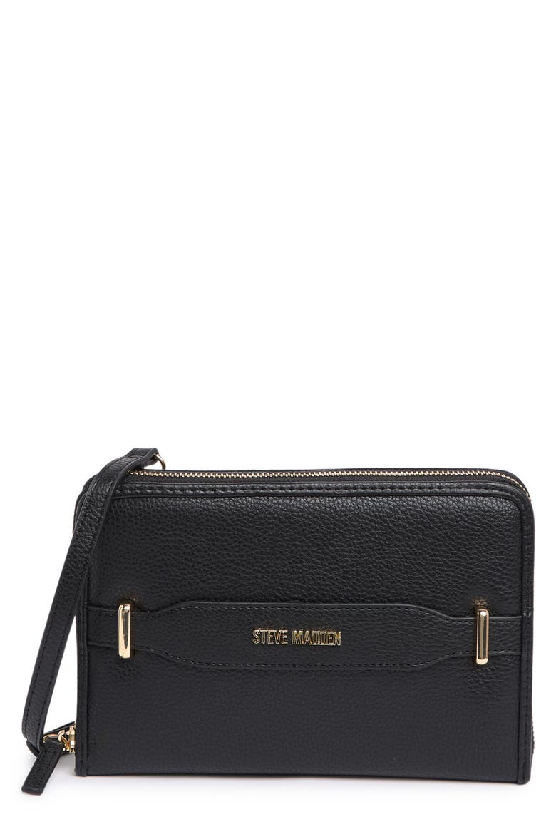 B Penn Wallet On Strap Crossbody, Main, color, BLACK