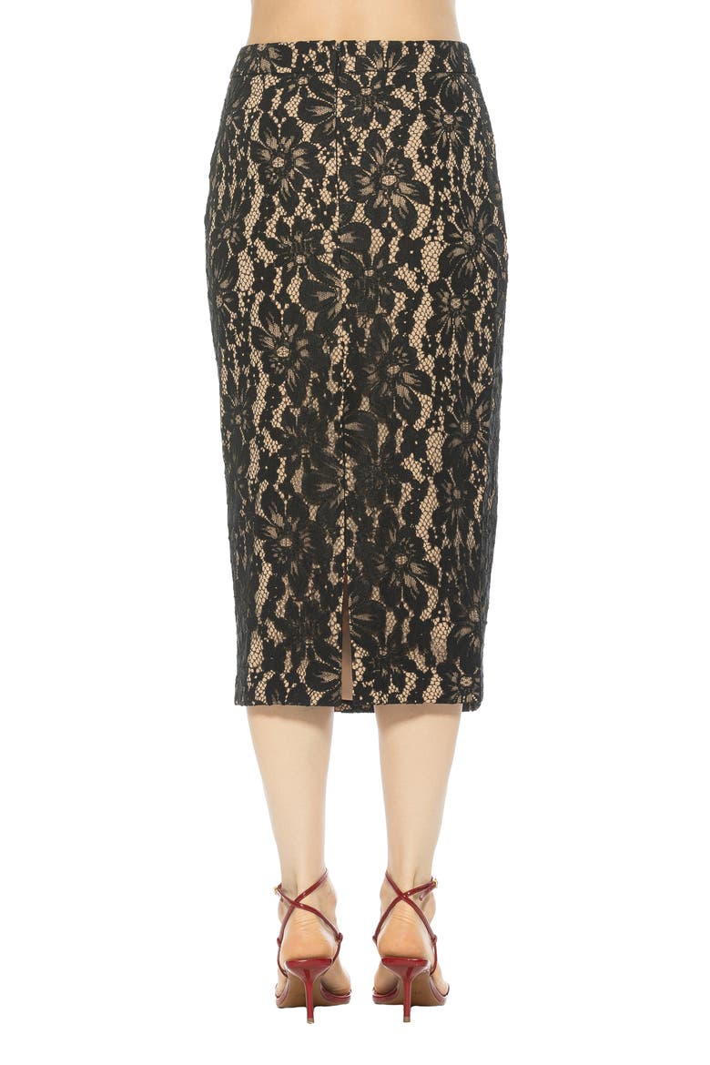 Taye Lace Midi Pencil Skirt, Alternate, color, BLACK