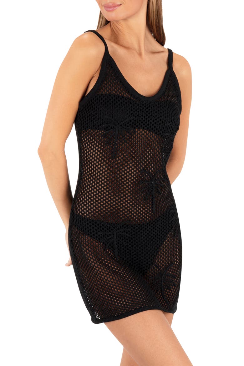 Embroidered Open Stitch Cover-Up Sundress, Alternate, color, BLACK