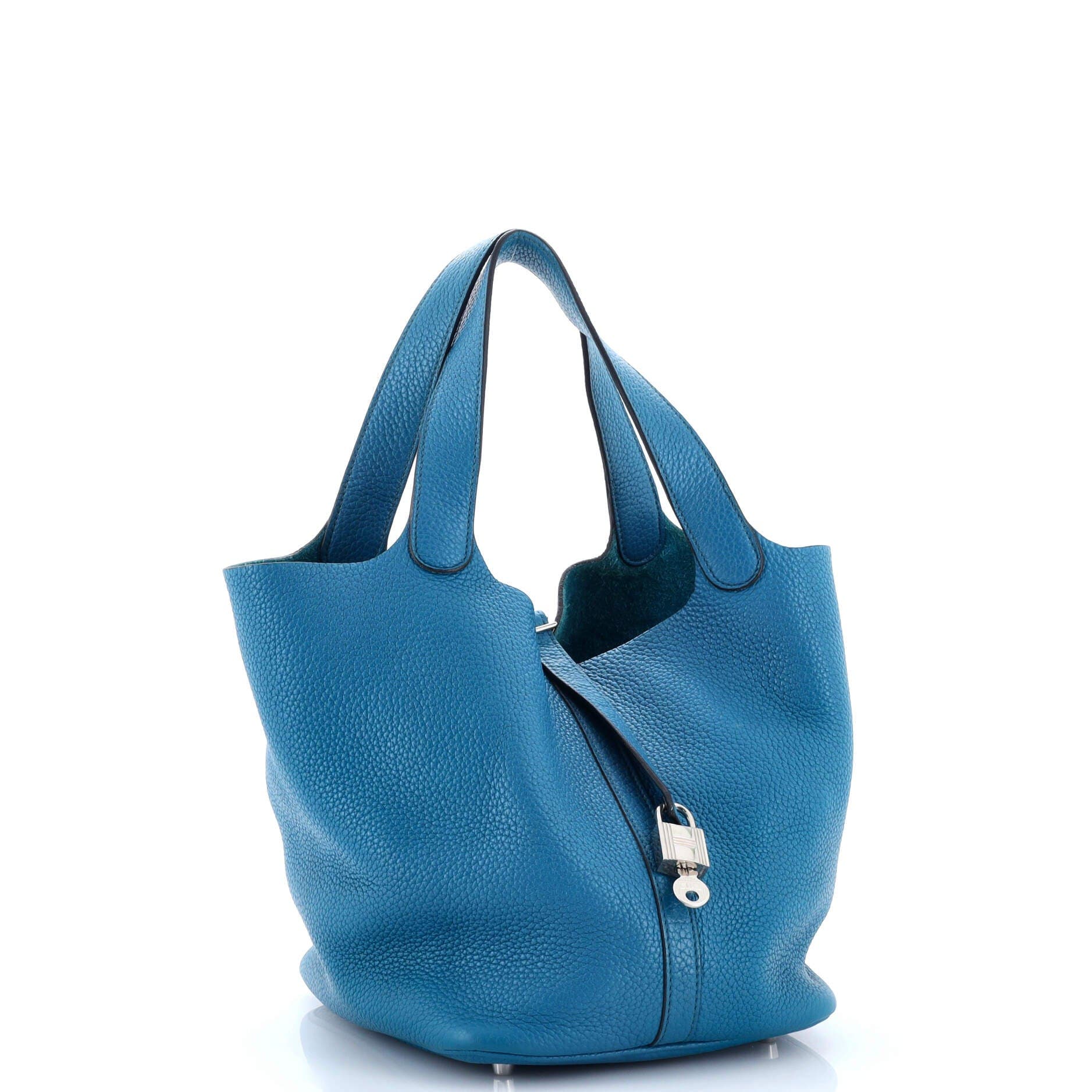 Pre-Owned Hermes Picotin Lock Bag Clemence MM, Alternate, color, Bleu Izmir