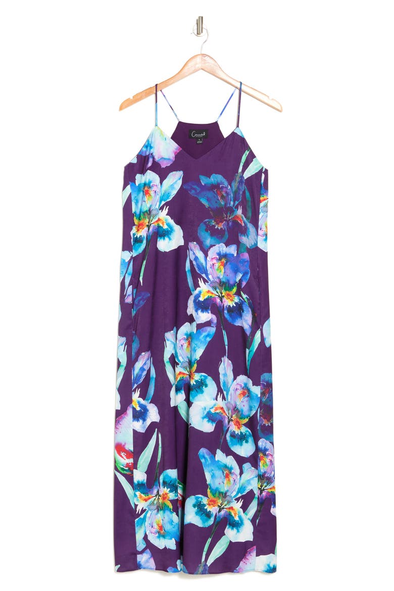 Floral Print Satin Slipdress, Alternate, color, PLUM