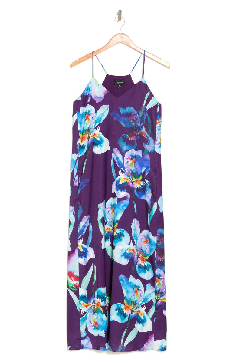 Connected Apparel Floral Print Satin Slipdress, Alternate, color, Plum