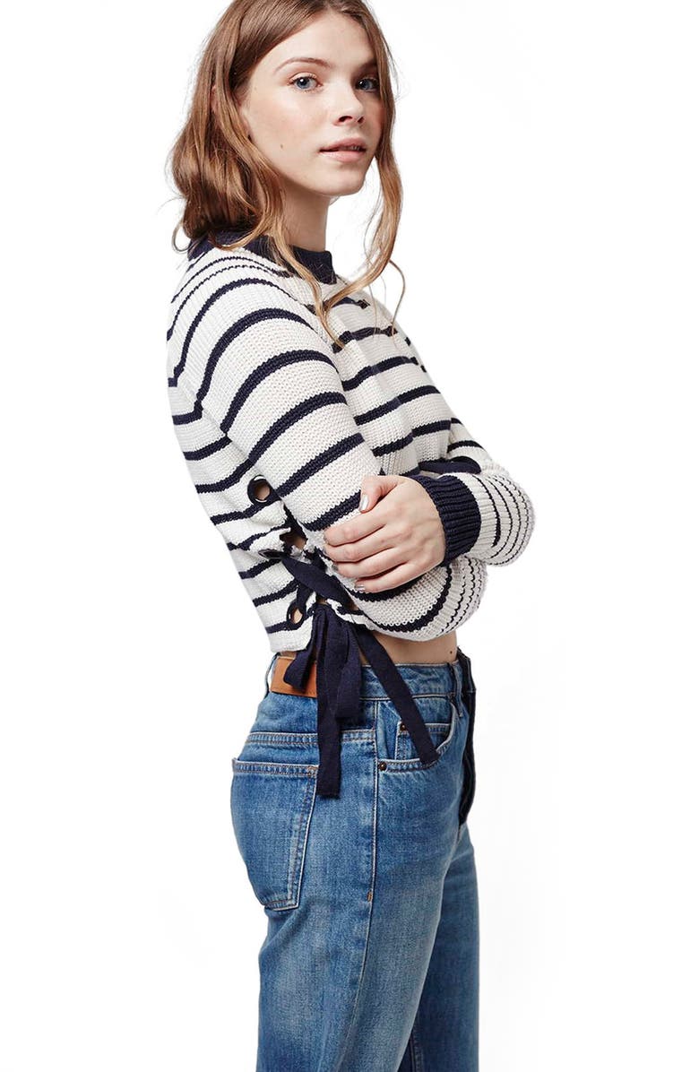 Topshop Lace-Up Crop Sweater, Alternate, color,