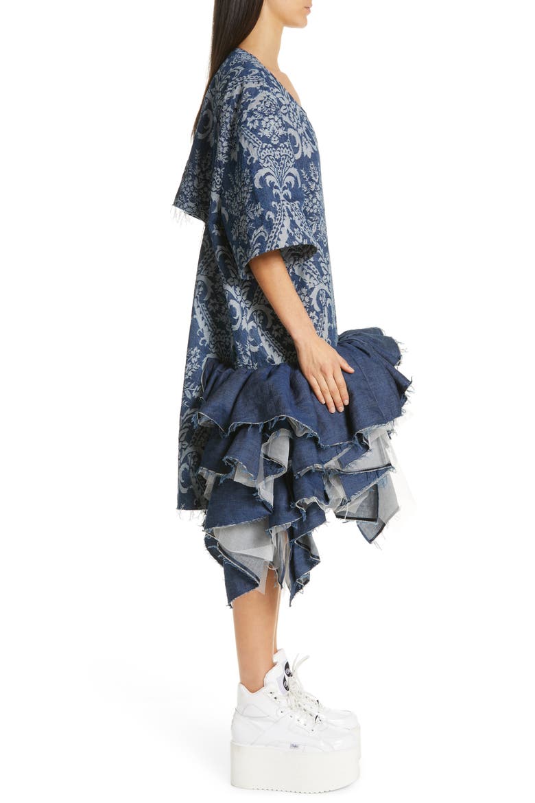 Denim Jacquard Tulle Dress, Alternate, color, DARK INDIGO X WHITE
