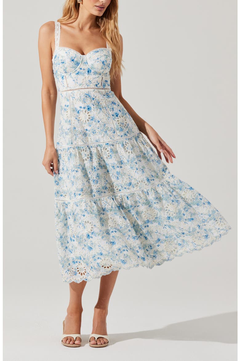 Pellagia Eyelet Embroidery A-Line Dress, Alternate, color, WHITE BLUE FLORAL