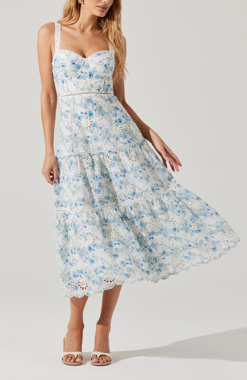 Astr Pellagia Floral Eyelet Midi Dress In Blue And White In Blue