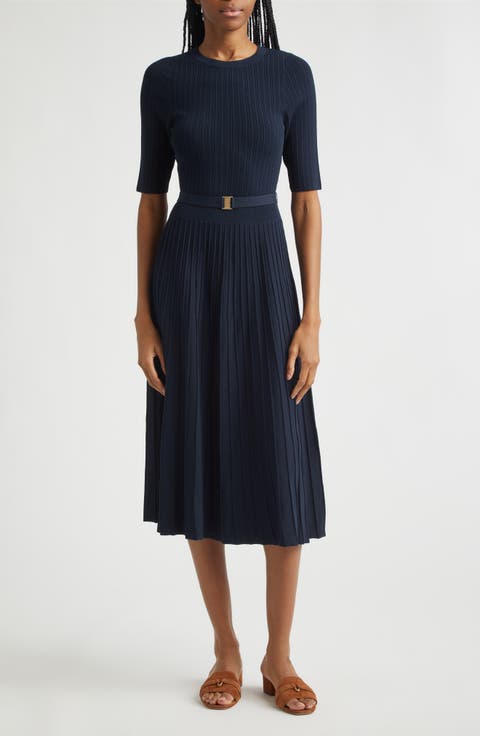 Elthea Belted Rib Knit Midi Dress