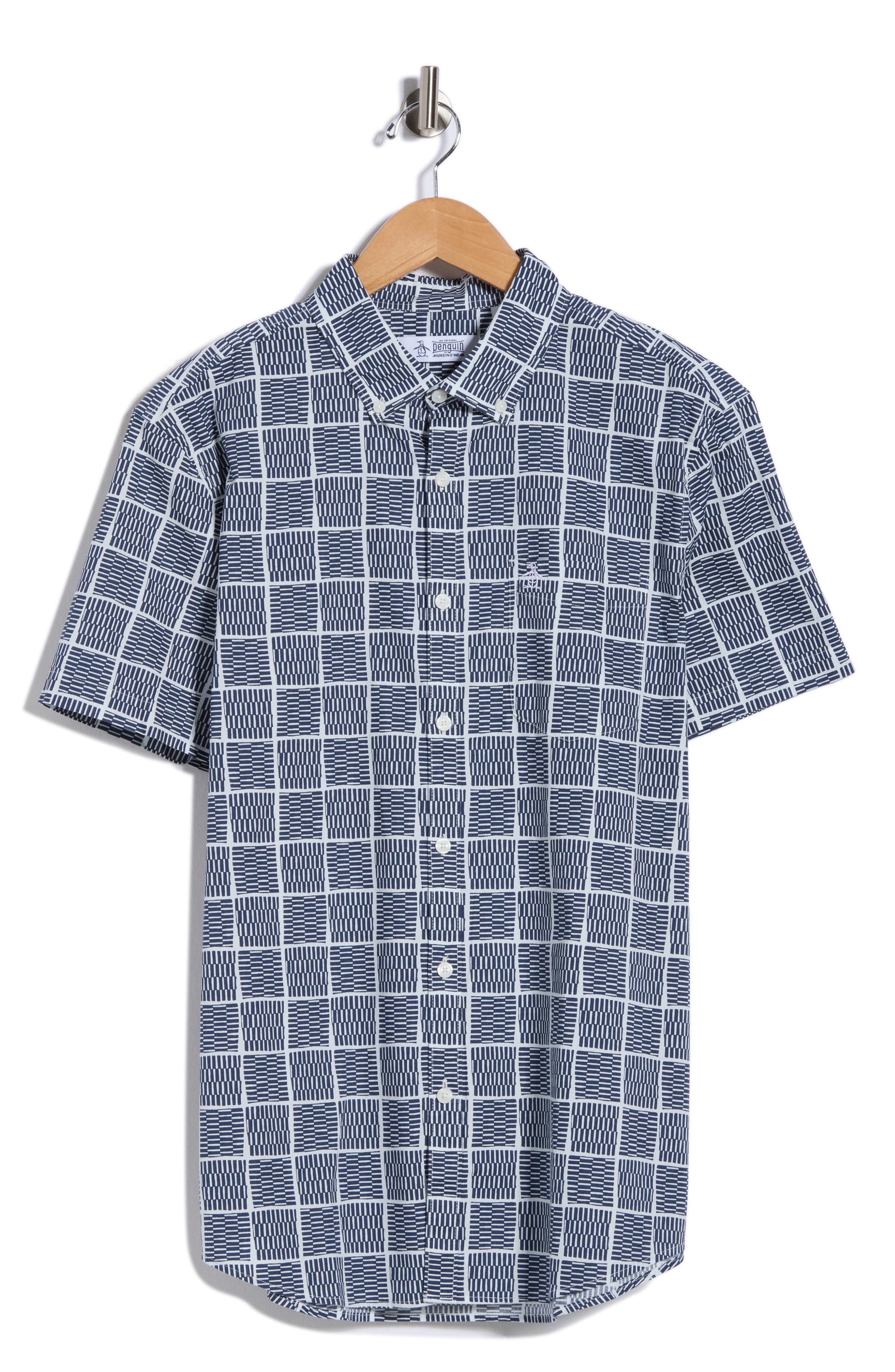 Original Penguin Tiles Print Stretch Cotton Button-Down Shirt