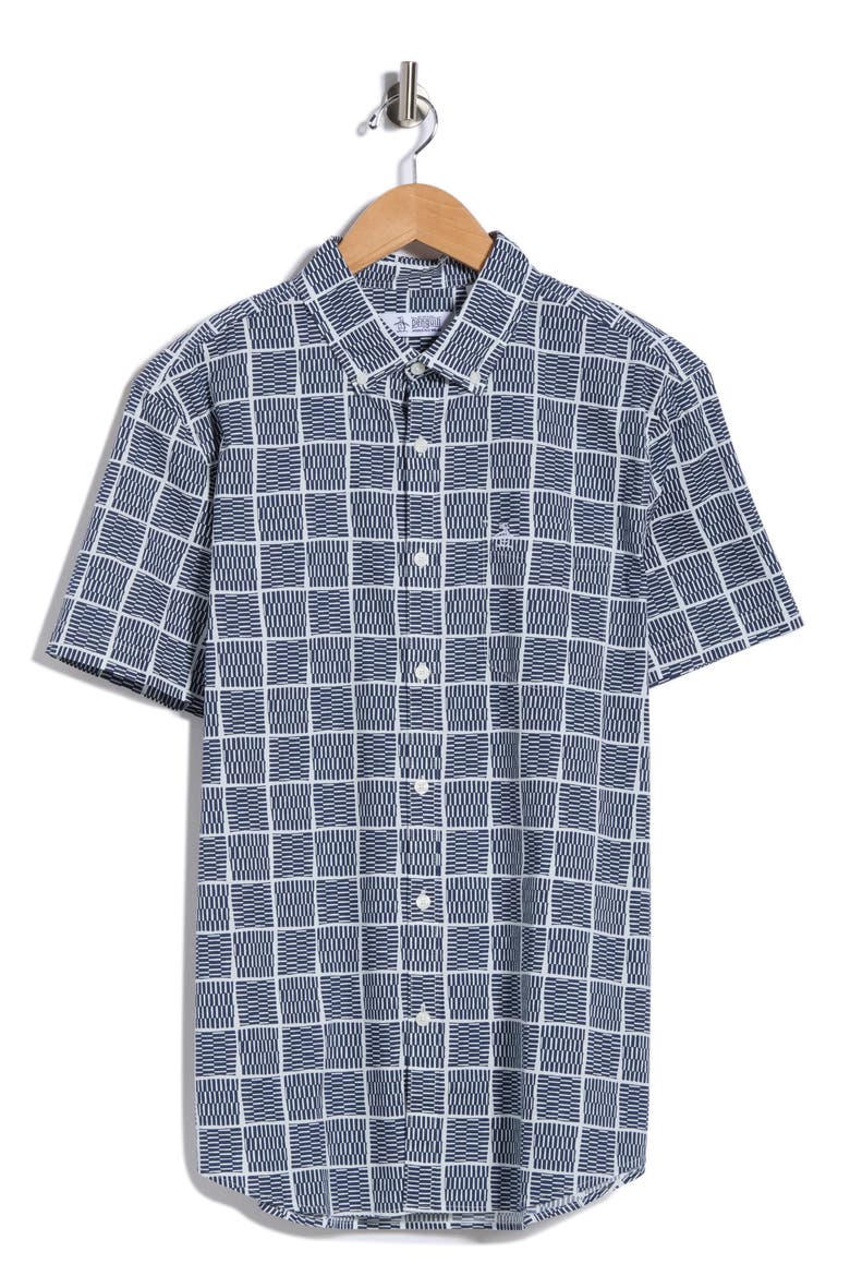 Tiles Print Stretch Cotton Button-Down Shirt, Alternate, color, SARGASSO SEA