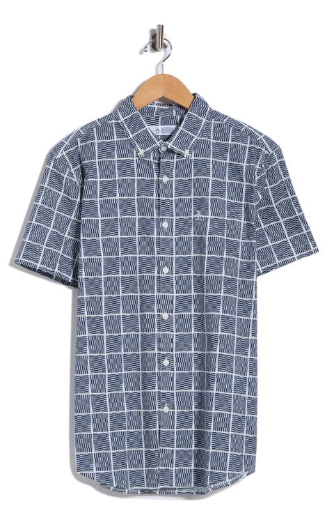 Tiles Print Stretch Cotton Button-Down Shirt
