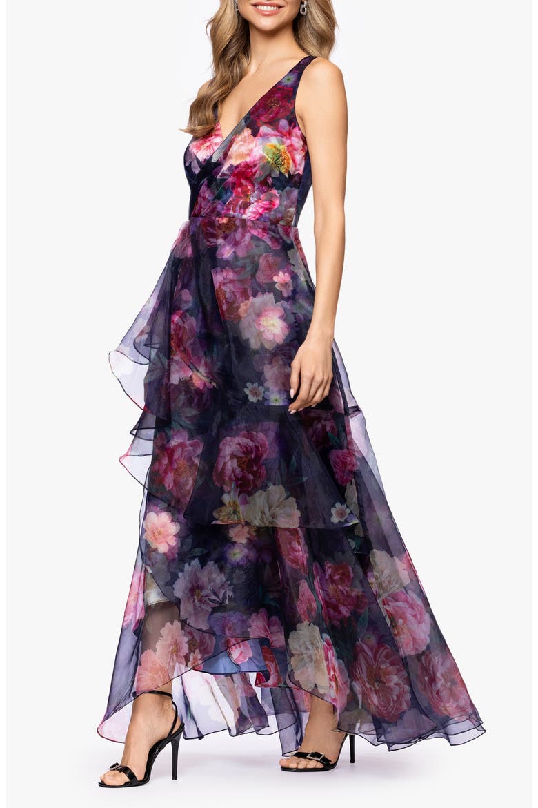 Floral Organza Gown, Alternate, color, NAVY/ MULTI