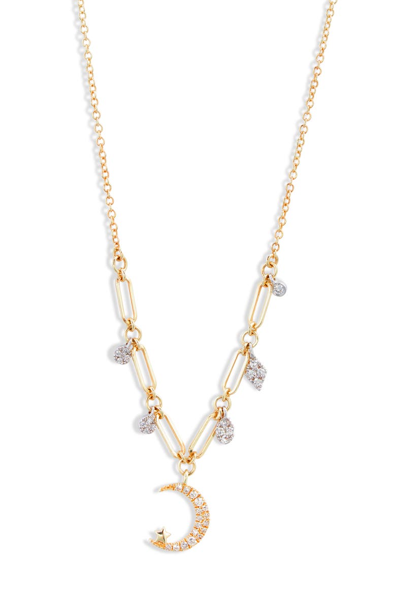 Meira T Crescent Moon Diamond Pendant Necklace, Main, color, Two Toned Yellow Gold