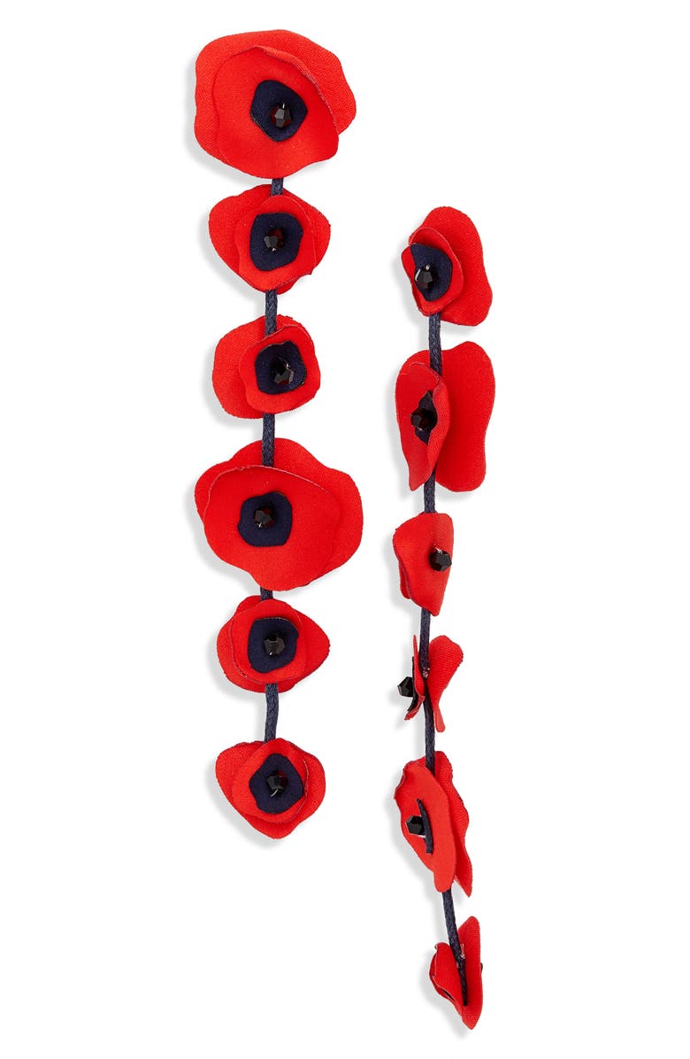 Cult Gaia Zelena Floral Linear Drop Clip-On Earrings, Main, color, Infrared