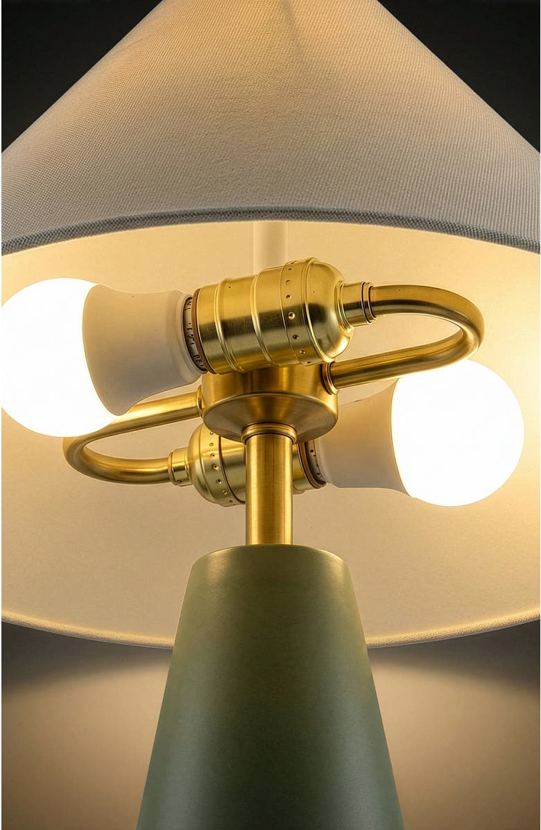 Brightech Dawn 19" Green Matte LED Table Lamp with Ivory Cotton Cone Shade and Brass Base, Alternate, color, Green