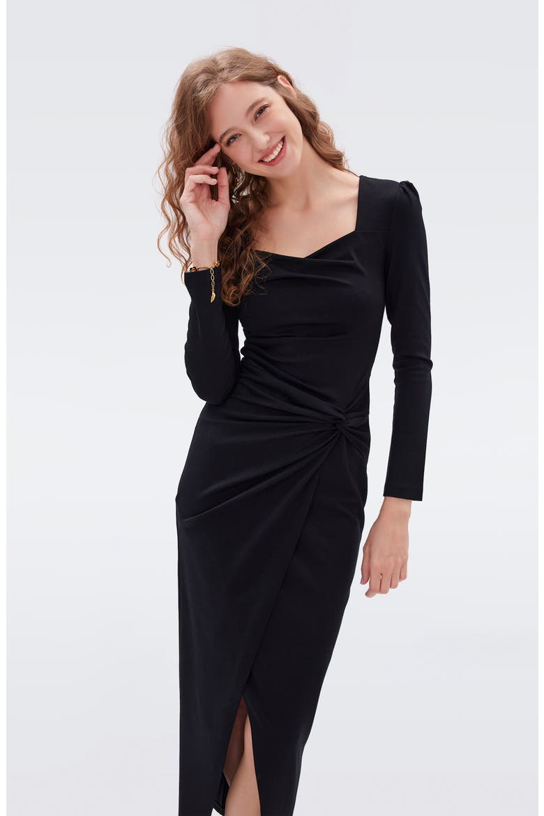Hughie Long Sleeve Maxi Dress, Alternate, color, BLACK