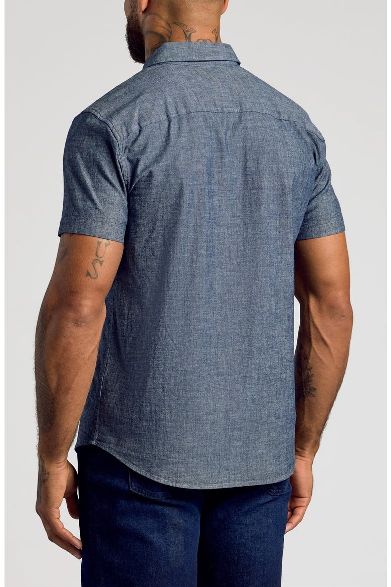Short Sleeve Stretch Chambray Shirt, Alternate, color, MEDIUM INDIGO WASH